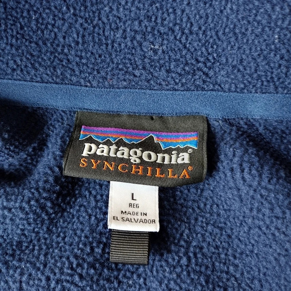 Patagonia Womens Vest Large Synchilla Blue Fleece 2 Pocket Full Zip 25905 LOGO - Picture 5 of 10